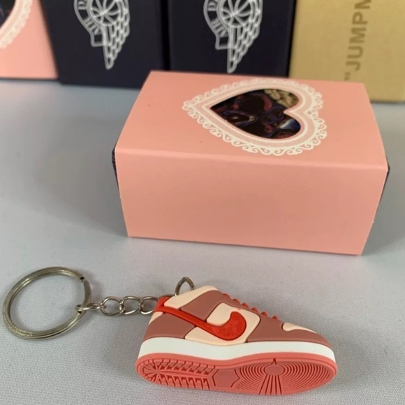 Strange Love 💗 ☠️ Nike Pink, White, & Red High Top Key Chain,Bag Charm w/Box - Picture 3 of 10
